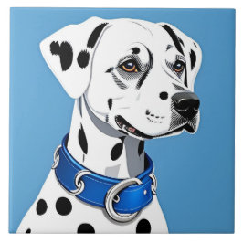 Azulejo Retrato de Perro Dálmata con Collar Azul