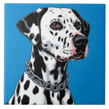 Retrato de perro dálmata sobre fondo azul