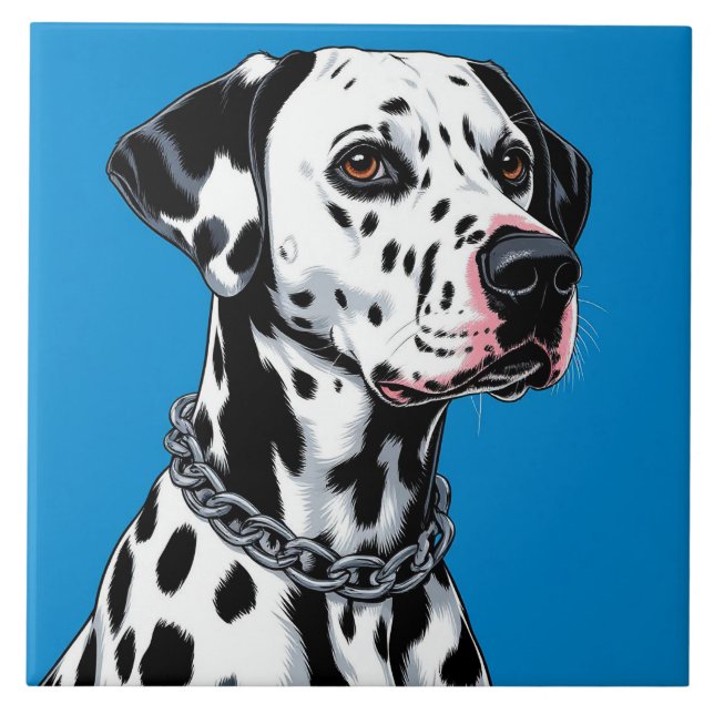 Azulejo Retrato de perro dálmata sobre fondo azul (Frente)