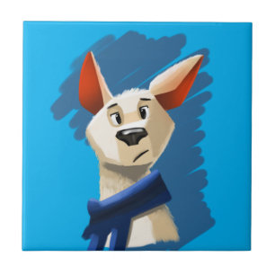 Azulejo Retrato de Perro Pintado sobre Fondo Azul
