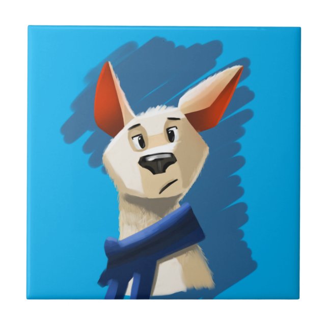 Azulejo Retrato de Perro Pintado sobre Fondo Azul (Frente)