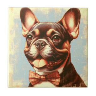 Azulejo Retrato de pintura de Bulldog francés vintage
