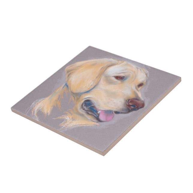 Azulejo Retrato de recuperador de labrador amarillo (Lado)