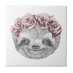 Azulejo Retrato De Sloth   Floral Head Wreath
