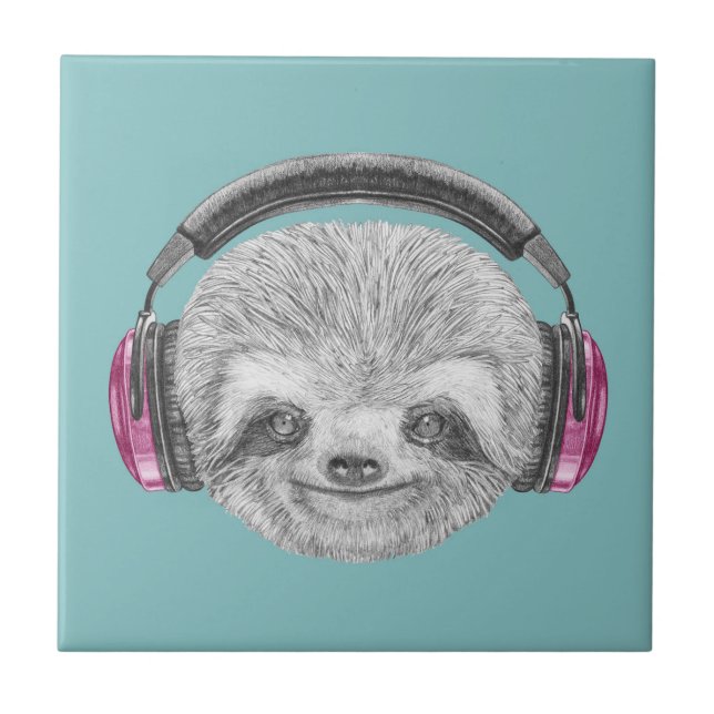 Azulejo Retrato De Sloth | Uso de audífonos (Frente)