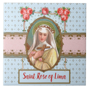 Azulejo Retrato de Sta. Rosa cubierta de rosas (M 024a)
