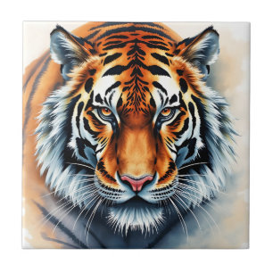 Azulejo Retrato de tigre al acuarela con ojos feroces