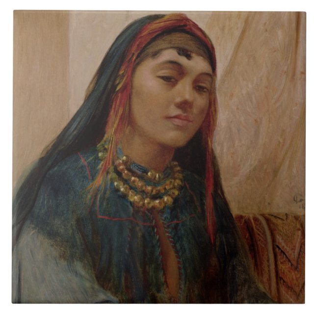 Azulejo Retrato de un chica medio-oriental, c.1859 (aceite (Frente)