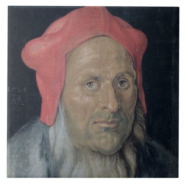 Azulejo Retrato de un hombre barbudo en Red Hat, 1520 (Frente)