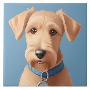Azulejo Retrato de un perro lindo que lleva un collar azul