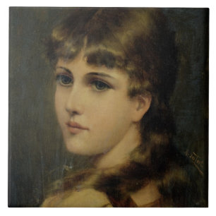 Azulejo Retrato de una chica joven (aceite en el panel)