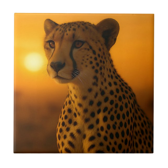 Azulejo Retrato del guepardo al atardecer (Frente)
