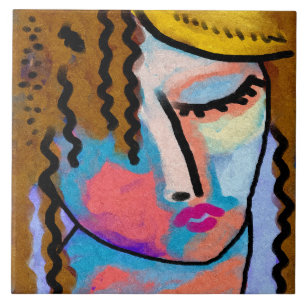 Azulejo Retrato digital abstracto de una mujer
