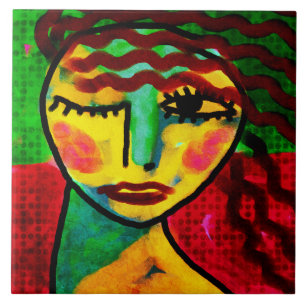 Azulejo Retrato digital de una mujer en resumen de Wink