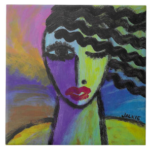 Azulejo Retrato Femenino Abstracto Colorido