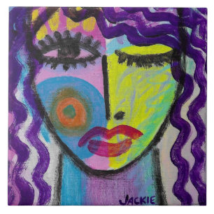 Azulejo Retrato Femenino Abstracto Original