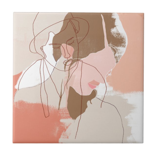 Azulejo Retrato femenino de contorno pintado (Frente)