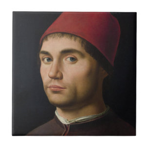 Azulejo Retrato Hombre Antonello Messina pintar vintag de 