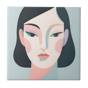 Azulejo Retrato minimalista geométrico abstracto de mujer