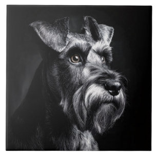 Azulejo Retrato monocromo de Schnauzer