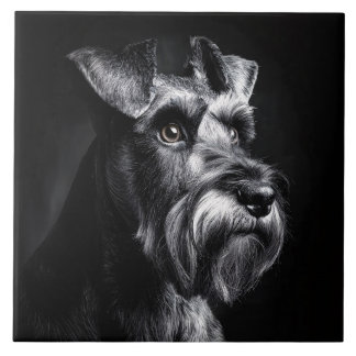 Azulejo Retrato monocromo de Schnauzer