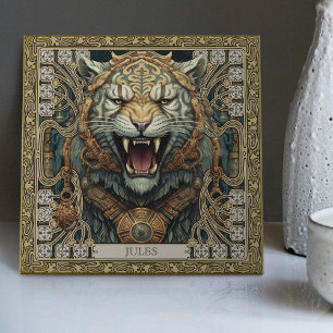 Azulejo Retrato personalizado del espíritu tribal del tigr