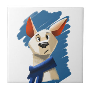 Azulejo retrato pintado de un perro de fondo azul
