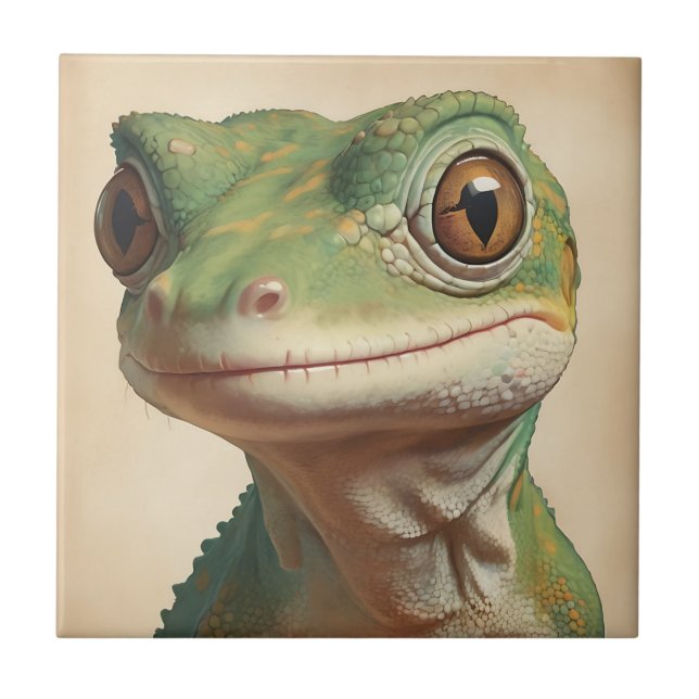 Azulejo Retrato Retro Gecko Silenciado (Frente)