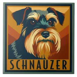 Azulejo Retrato retro Schnauzer negro y plateado