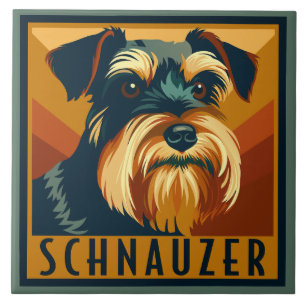 Azulejo Retrato retro Schnauzer negro y plateado
