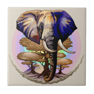 Azulejo Retrato surrealista de elefante africano