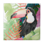 Azulejo Retrato táctil con hojas tropicales<br><div class="desc">Palmas Toucan I de Jennifer Paxton Parker. Un pequeño toque toscano se esconde entre la vegetación tropical de colores vivos y la acuarela. | 133068GG</div>
