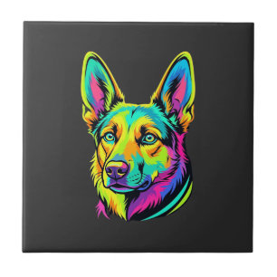 Azulejo Retrato vectorial colorido de perro neon