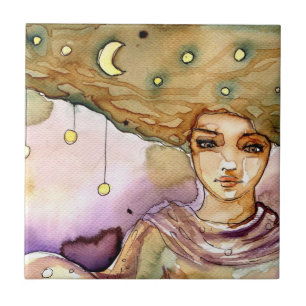 Azulejo Retrato y mujer abstractos del bonito