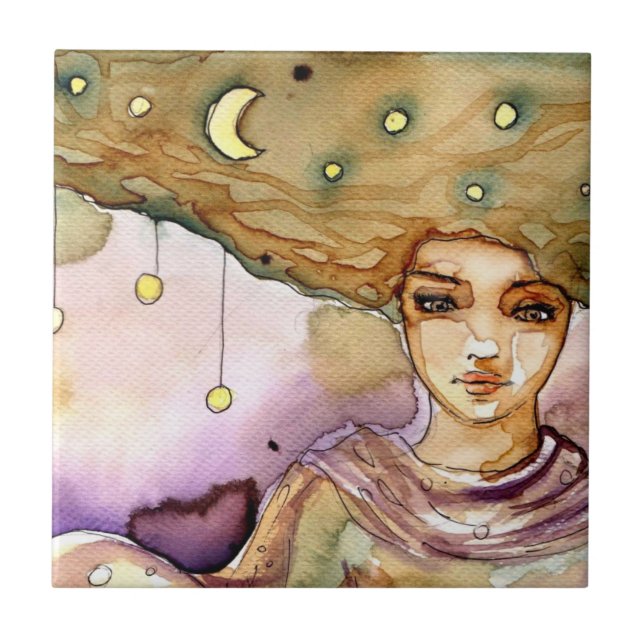 Azulejo Retrato y mujer abstractos del bonito (Frente)