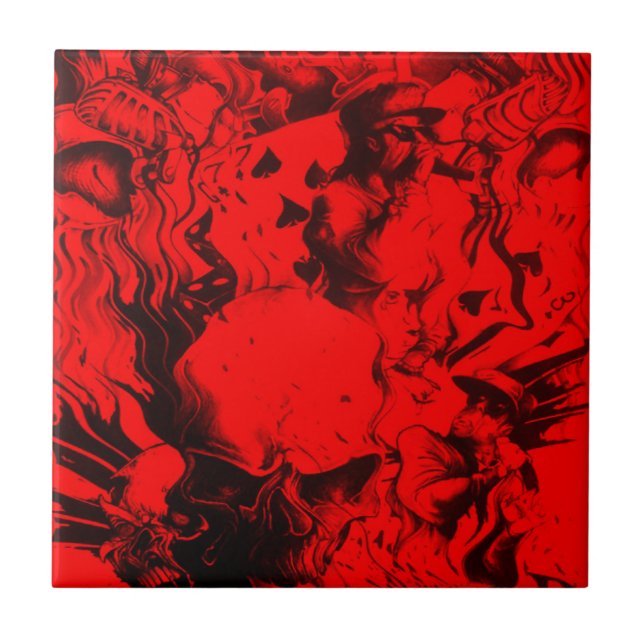 Azulejo Retratos de músicos pop en vivos colores rojos (Frente)