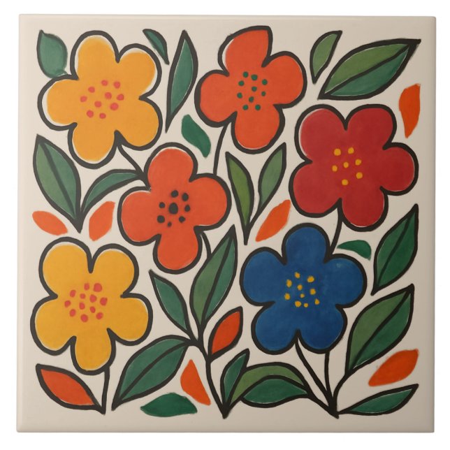 Azulejo Retro 1960s Style Floral Pattern (Frente)