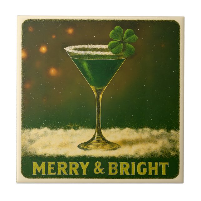 Azulejo Retro 50s 4 Leaf Clover Irish Christmas Martini (Frente)