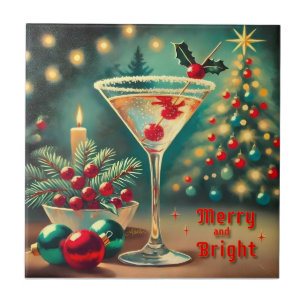 Azulejo Retro 50s Cóctel Martini de Navidad Alegre y Brill