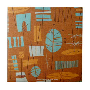 Azulejo Retro 50s Estampa Tiki Atómica Bronce Turquesa