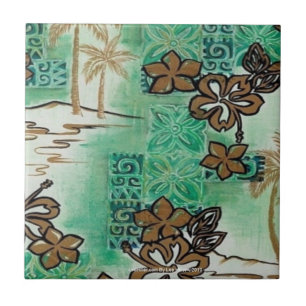 Azulejo Retro 50s Estampa Tiki Atómica Bronce Turquesa