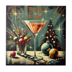 Azulejo Retro 50s Martini de Navidad Alegre y Brillante