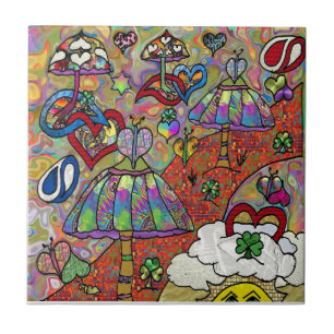 Azulejo Retro 60 Psicodelic Magic Mushrooms Cerámica Tile