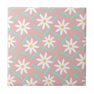 Azulejo Retro 60s Manzanilla Rosa Azul Flor Floral