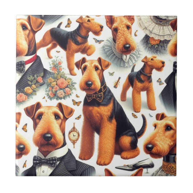 Azulejo Retro Airedale Terrier Seamless (Frente)