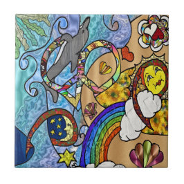 Azulejo Retro años 60 Psicodélico En La Playa Tile de cerá