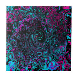 Azulejo Retro Aqua Magenta y Black Abstract Swirl