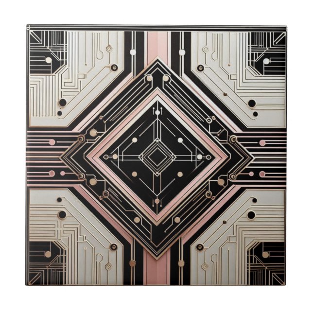 Azulejo Retro Art Deco Pink Gold and Black (Frente)