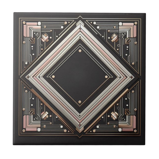 Azulejo Retro Art Deco Pink Gold and Black (Frente)