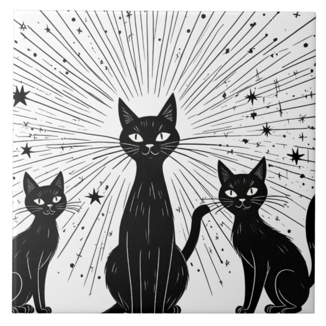 Azulejo Retro Black Cats Atomic Starburst Mid Century (Frente)